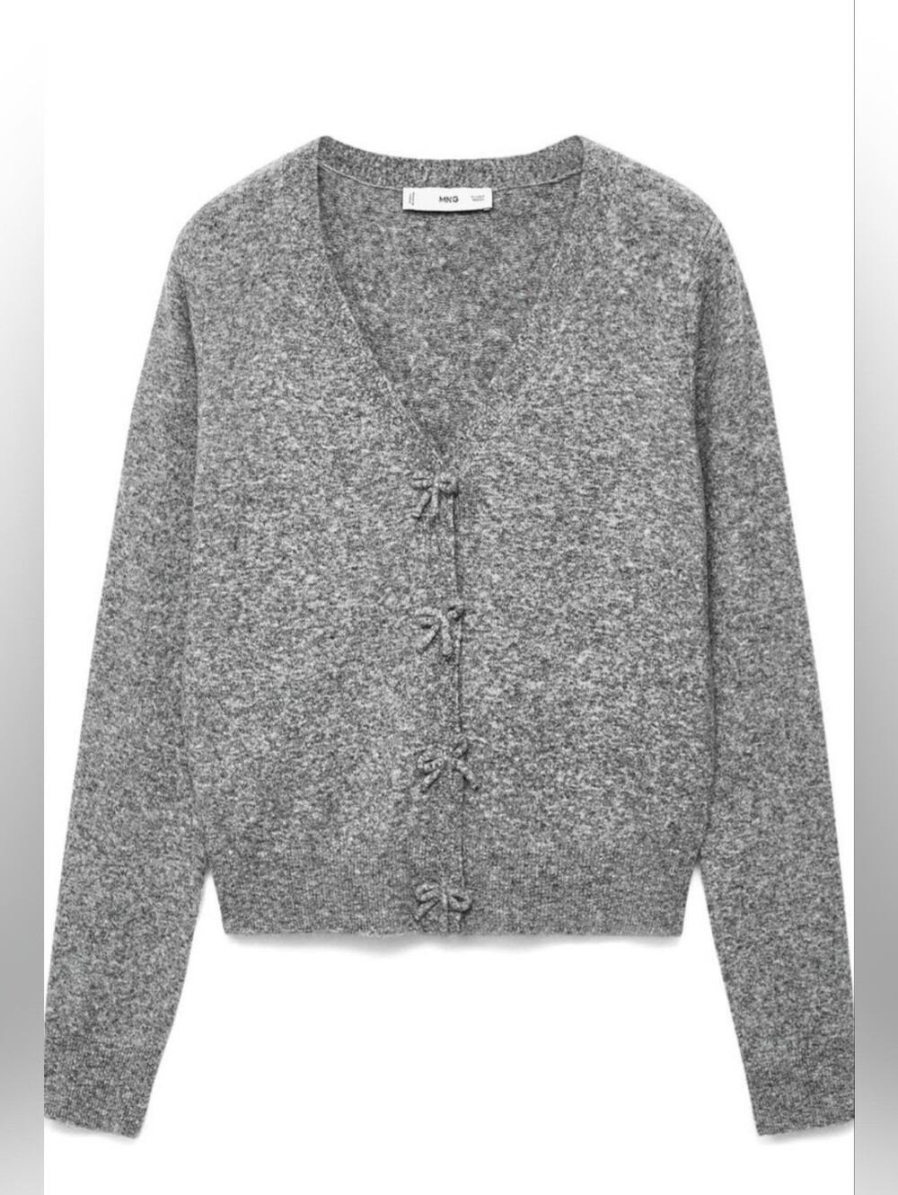 Mango Gray Knit Cardigan with Bow-Tie Buttons